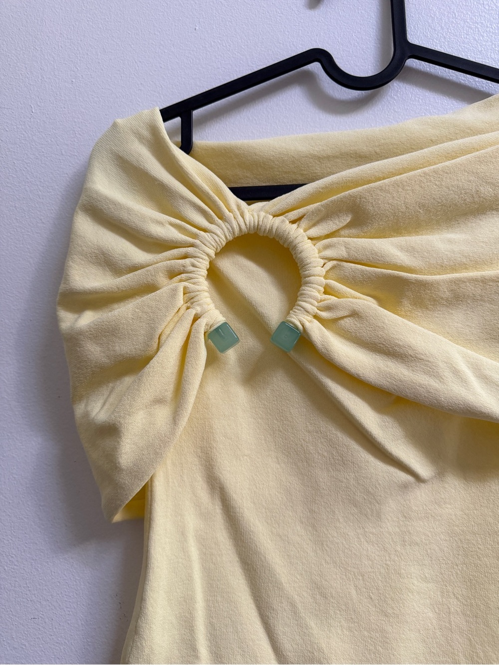 Zara Off-Shoulder Yellow Ruched Ring Top - Picture 3 of 5